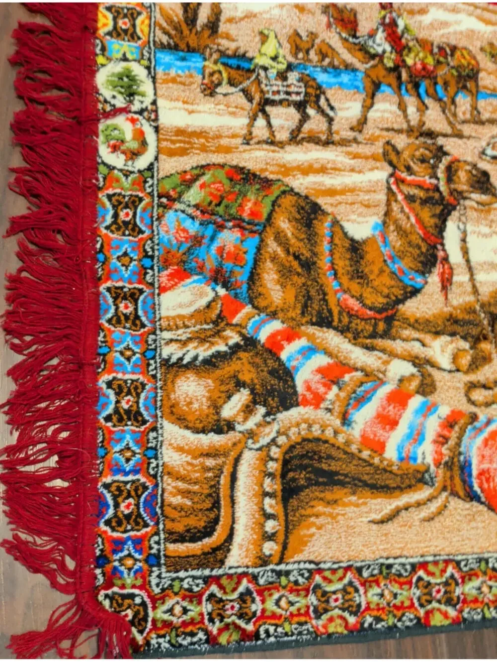 Vintage Saudi Arabia Middle Eastern Tapestry Wall Hanging Rug Fringed 56